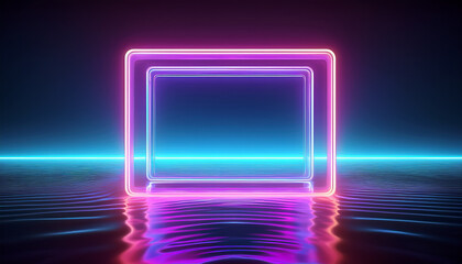 Aufkleber - Ultraviolet neon square on liquid surface. Stunning geometric shape with holographic gradients