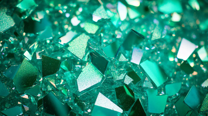 Poster - Vibrant shattered glass background with colorful green fragments for creative design