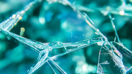 Poster - Turquoise broken glass texture with sharp fragments for creative design backgrounds