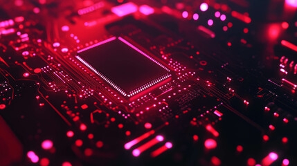 Poster - Futuristic circuit board with glowing electronic components for technology design