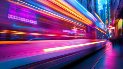 Poster - Dynamic urban scene with vibrant colorful light trails in motion