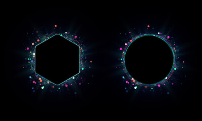 Leinwandbilder - Collection of colorful frames with bokke and glitter on dark background. Set of abstract frames, isolated background. Web design and frame illustration
