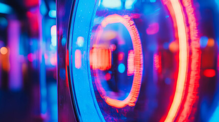 Fototapete - Abstract neon lights reflections in distorted mirror for modern design