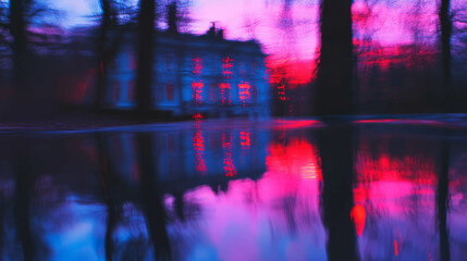Poster - Dreamy reflections of a vibrant twilight in a tranquil water scene for artistic background