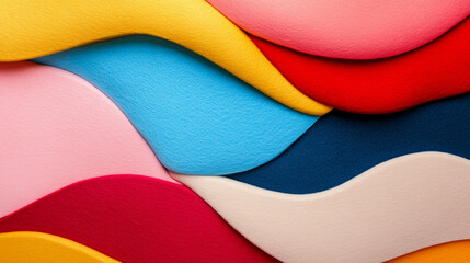 Poster - Vibrant felt cutout abstract art background with dynamic color waves for creative design