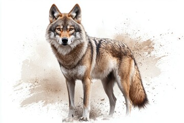 Brown and white wolf standing in the dirt