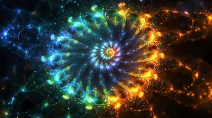 Wall Mural - Abstract blue-orange spiral fractal with light effects