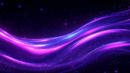 Poster - Glowing particles and sparkling light with cosmic purple waves for futuristic design