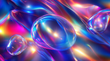 Fototapete - Vibrant holographic background with floating elements for futuristic design