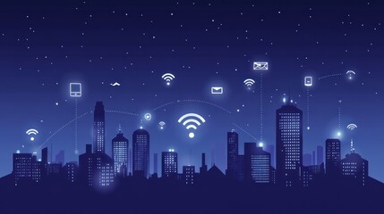 Poster - Night city network connectivity, abstract graphic, modern urban cityscape