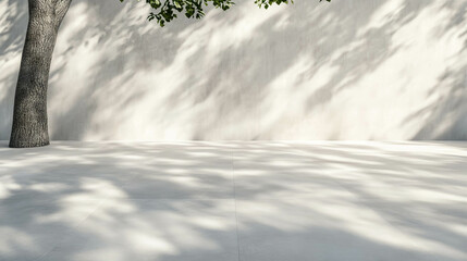 Poster - Tranquil outdoor scene with light concrete wall and tree shadows