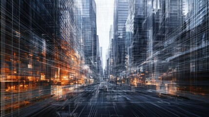 Poster - Futuristic city street, digital art, urban landscape, technology, website background