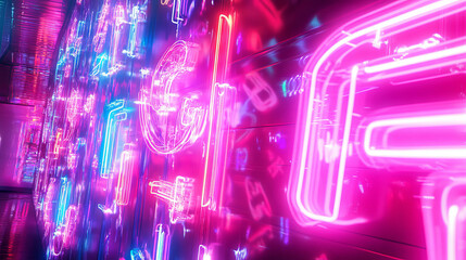 Poster - Vibrant neon signs with glowing letters for modern urban design