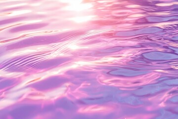 Fototapete - Abstract rippled pink world with a reflection of the sky, clouds, and sun. Empty puddle purple water or liquid creating waves.