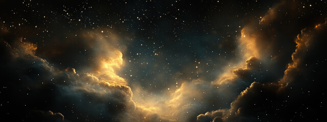 Wall Mural - Night Sky in Black and Gold Colors Panorama Background Banner