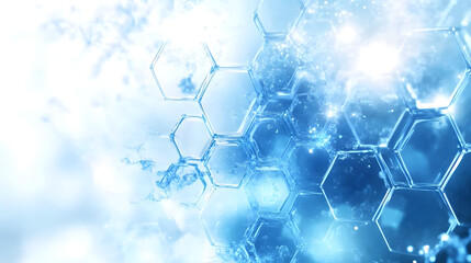 Leinwandbilder - Modern 3D hexagonal technology abstract background features blue bright energy flashes under hexagons in a futuristic technology design against a white background