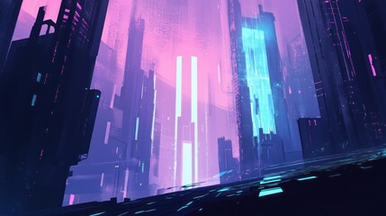 Poster - Cyberpunk city alleyway, neon glow, futuristic architecture, digital art, sci-fi background