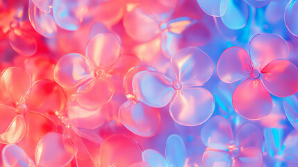 Poster - Colorful abstract background of translucent plastic cutout flowers