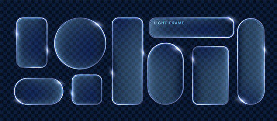 Poster - Neon glass futuristic transparent frames with glowing edges. Geometric figures with realistic translucent effect.