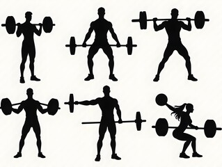 Wall Mural - Weightlifting Silhouette Set, Powerlifting silhouette illustration set Icon gym