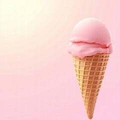 Aufkleber - Sweet pink ice cream atop a crunchy cone against a soft pastel background during a warm afternoon. Generative AI