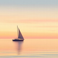 Poster - Sailboat gliding peacefully on calm water during sunset in a tranquil coastal setting. Generative AI