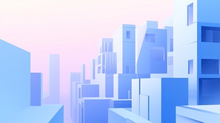 Poster - Abstract cityscape, pastel blue blocks, futuristic urban design, background for technology