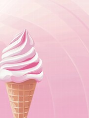 Aufkleber - Sweet and creamy soft serve ice cream in a waffle cone against a soft pink background. Generative AI