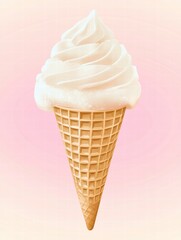 Aufkleber - Soft serve ice cream in a cone against a pastel pink background capturing the essence of summer treats and desserts. Generative AI