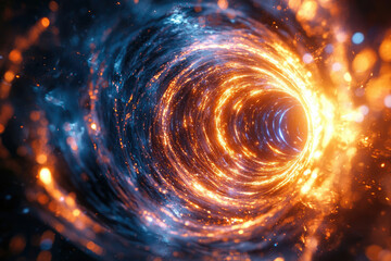 Poster - A swirling vortex of fiery orange and cool blue energy, creating a mesmerizing tunnel of light and particles.