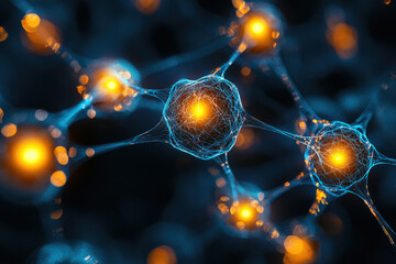 Poster - Microscopic view of interconnected neurons, showcasing intricate neural network and synaptic connections.