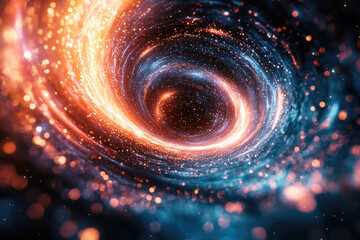Poster - A mesmerizing cosmic swirl of vibrant orange and blue energy, glittering with stardust.