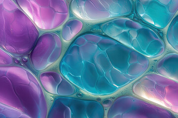 Poster - Abstract image of vibrant teal and purple fluid art, resembling organic shapes and textures.