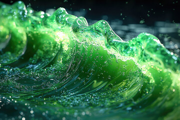 Poster - A vibrant green liquid wave with bubbles, a mesmerizing close-up showcasing its texture and fluidity.