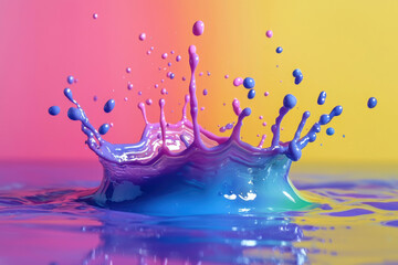 Aufkleber - Vibrant purple and blue paint splash creating a mesmerizing crown-like shape against a colorful backdrop.