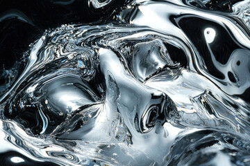 Poster - Abstract liquid metal art, swirling and reflective, resembling a face.
