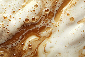 Aufkleber - Abstract image of swirling coffee foam and milk, creating a marbled texture.