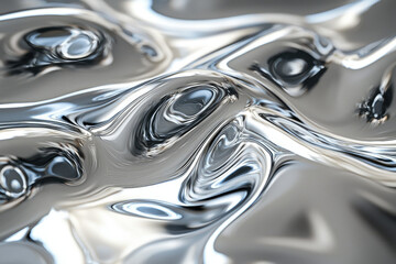 Poster - Abstract image of flowing, liquid metal with swirling, reflective patterns and shiny, metallic texture.