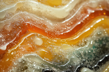 Poster - Abstract image of swirling, bubbly liquids in shades of orange, yellow, and beige.