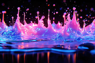 Poster - Vibrant pink and blue liquid splashes create a mesmerizing, dynamic artwork with striking reflections.