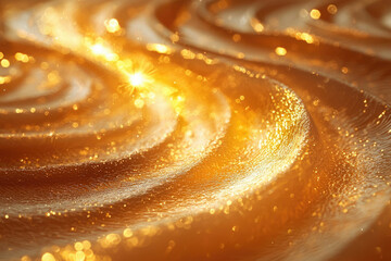 Poster - Golden, shimmering waves with sparkling light, creating a luxurious and elegant abstract background.