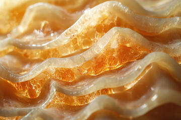 Poster - Close-up of translucent, wave-like structure with amber-colored, bubbled inclusions.
