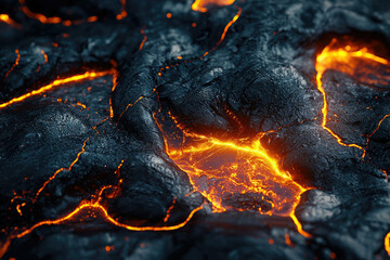 Poster - Glowing lava flows through cracks in dark volcanic rock, creating a mesmerizing fiery texture.