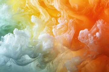 Aufkleber - Abstract swirls of white, orange, and green paint create a vibrant, dynamic, and colorful underwater scene.