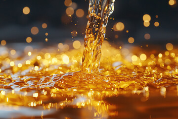 Poster - Golden liquid pours into a pool, creating mesmerizing ripples and bokeh effects.