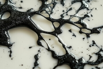 Poster - Abstract art of black liquid swirling in white, creating organic shapes and textures.
