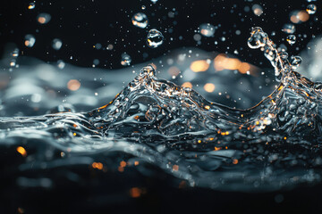 Poster - Dynamic water splash with bokeh effect, showcasing texture and movement.