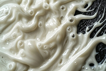 Poster - Abstract close-up of a creamy, swirling substance with air bubbles, resembling paint or lotion.