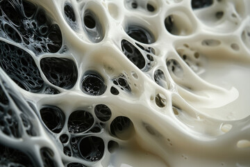 Poster - Abstract close-up of a viscous, porous substance with interconnecting cavities resembling a biological structure or intricate network.