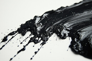 Poster - Abstract black paint strokes on white background, showcasing texture and fluidity.